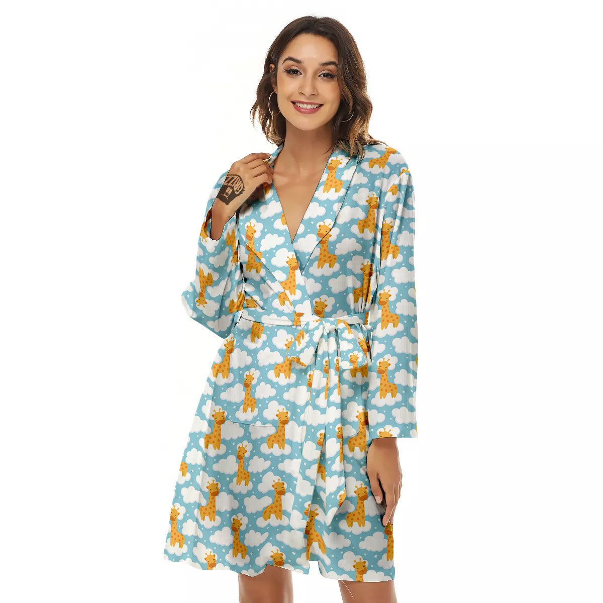Giraffe Cute Cartoon Print Pattern Women's Robe-grizzshop