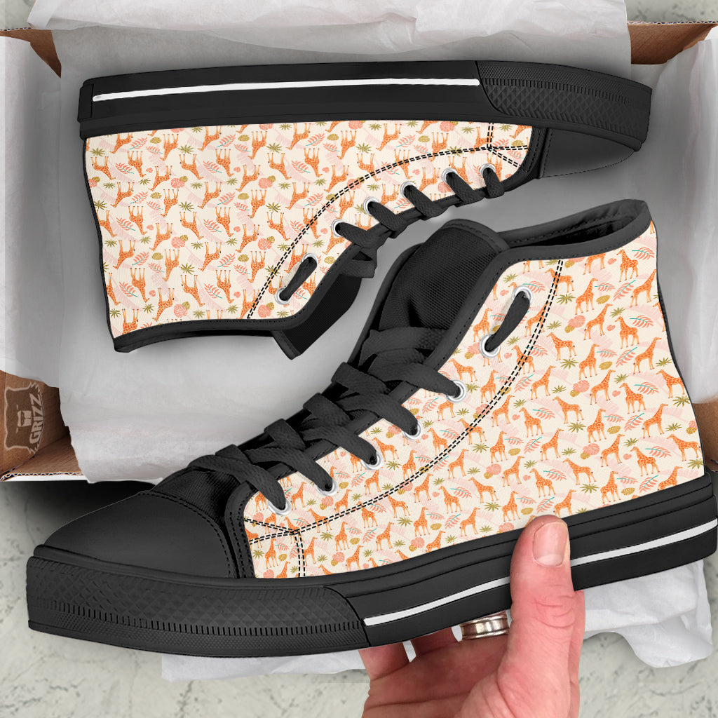Giraffe Cute Print Pattern Black High Top Shoes-grizzshop