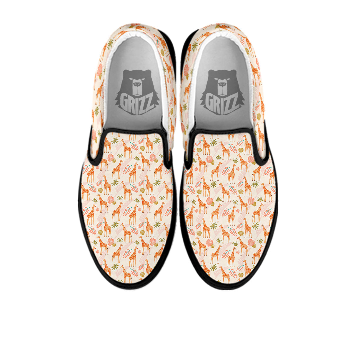 Giraffe Cute Print Pattern Black Slip On Shoes-grizzshop
