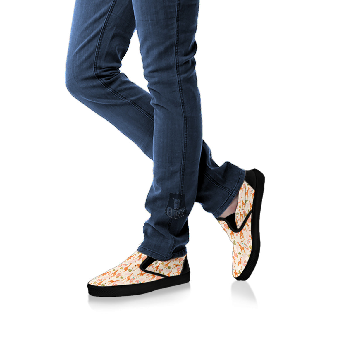 Giraffe Cute Print Pattern Black Slip On Shoes-grizzshop