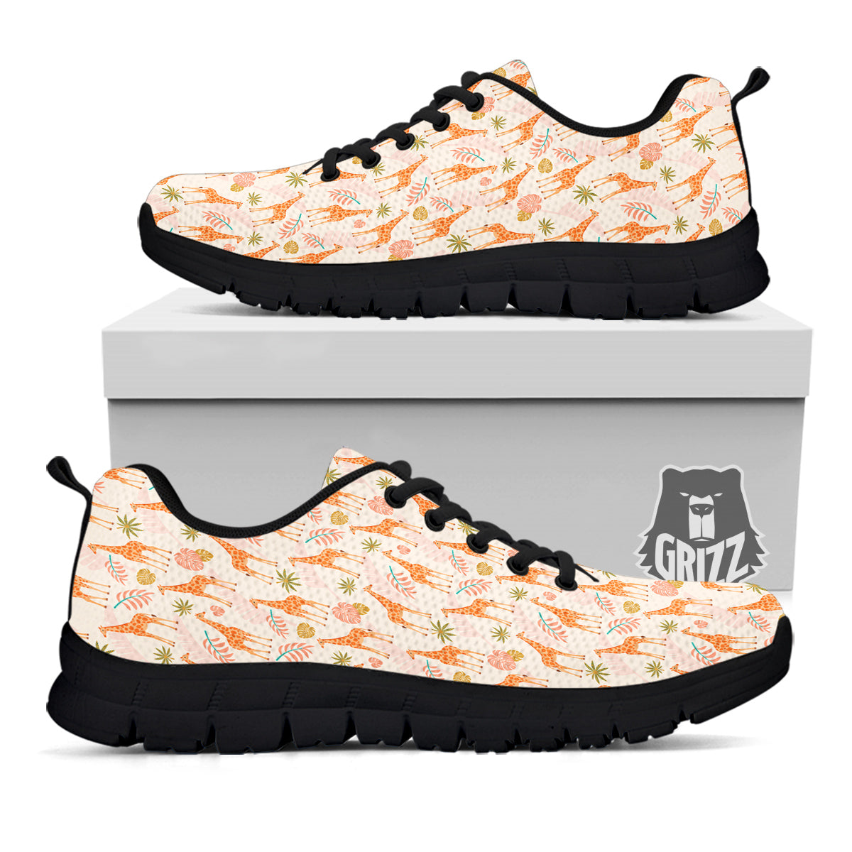Giraffe Cute Print Pattern Black Sneaker-grizzshop