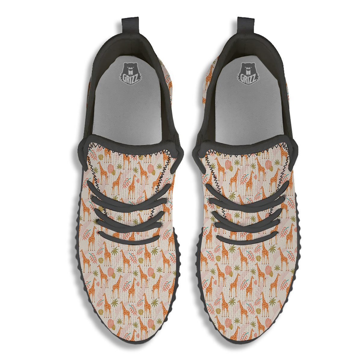 Giraffe Cute Print Pattern Black Walking Shoes-grizzshop