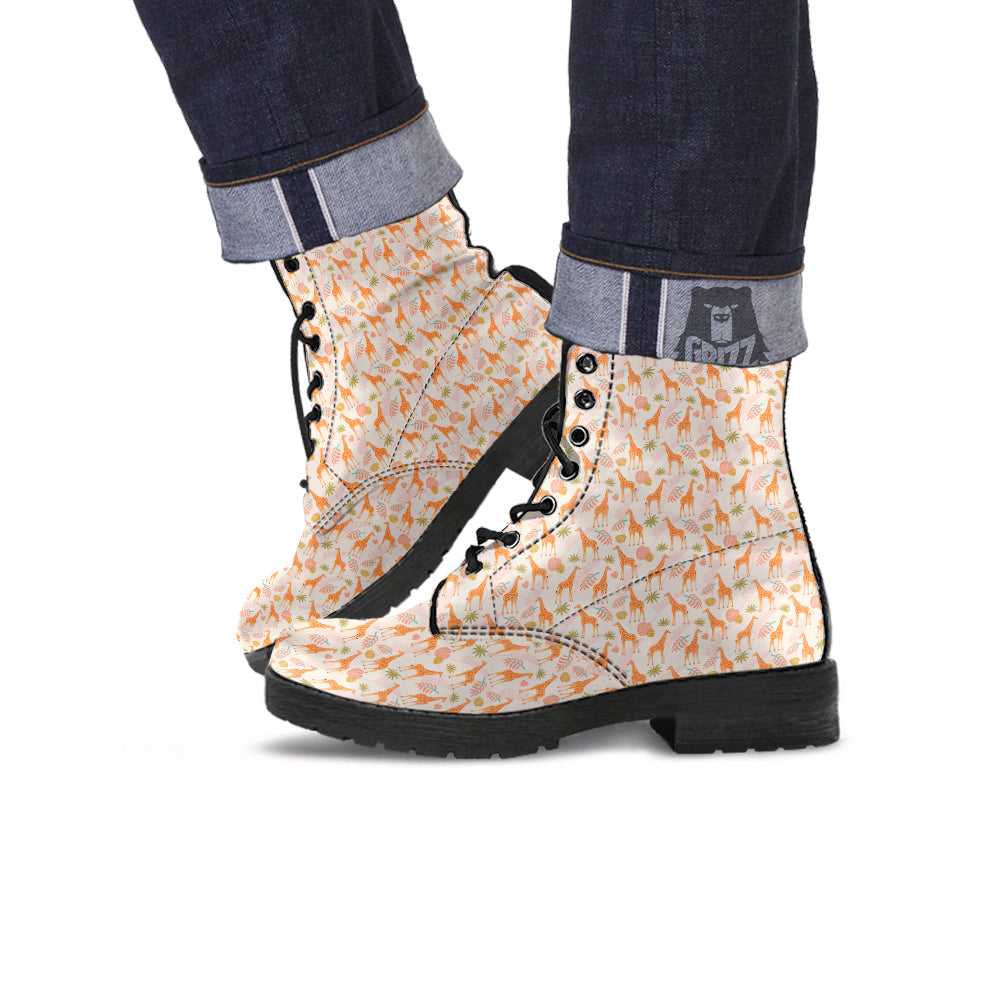 Giraffe Cute Print Pattern Leather Boots-grizzshop
