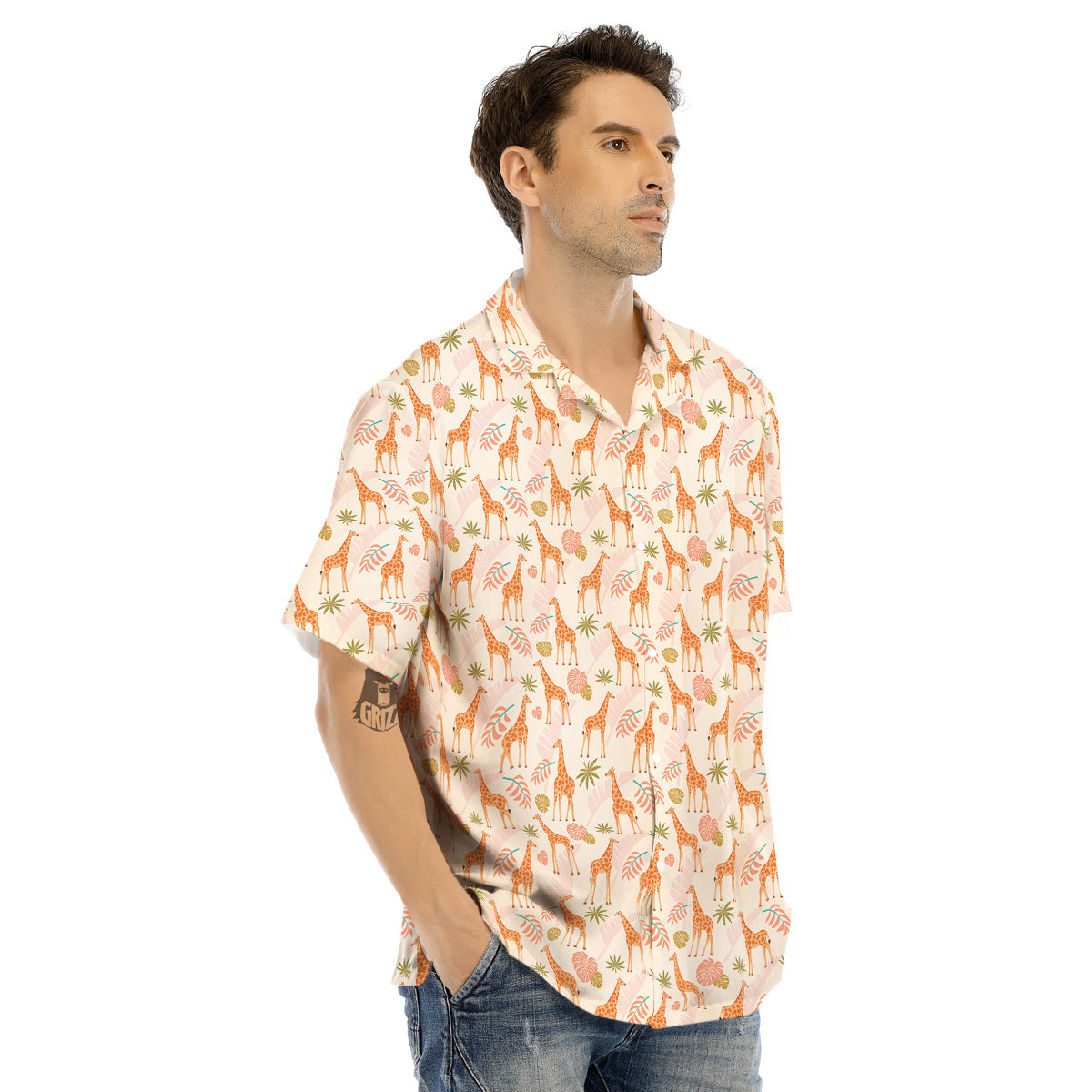 Giraffe Cute Print Pattern Men's Hawaiian Shirt-grizzshop