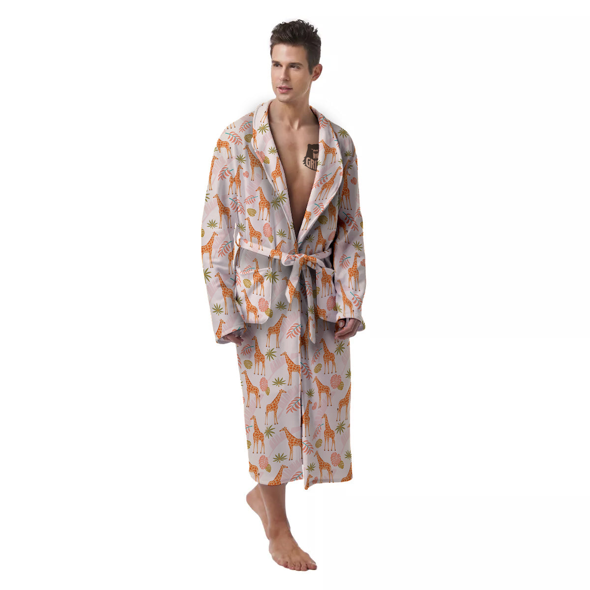 Giraffe Cute Print Pattern Men's Robe-grizzshop