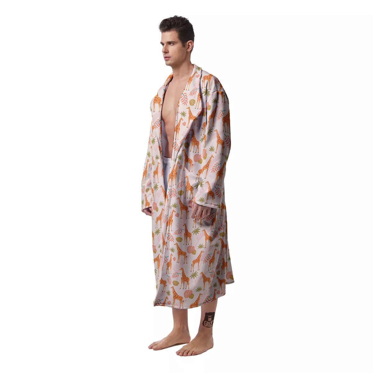 Giraffe Cute Print Pattern Men's Robe-grizzshop