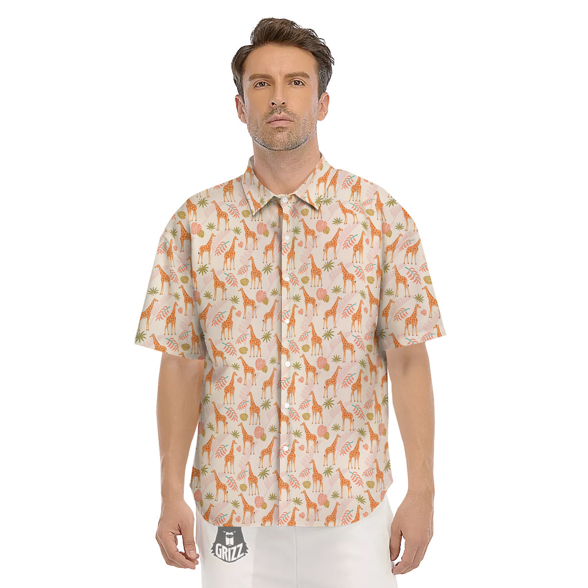 Giraffe Cute Print Pattern Men's Short Sleeve Shirts-grizzshop