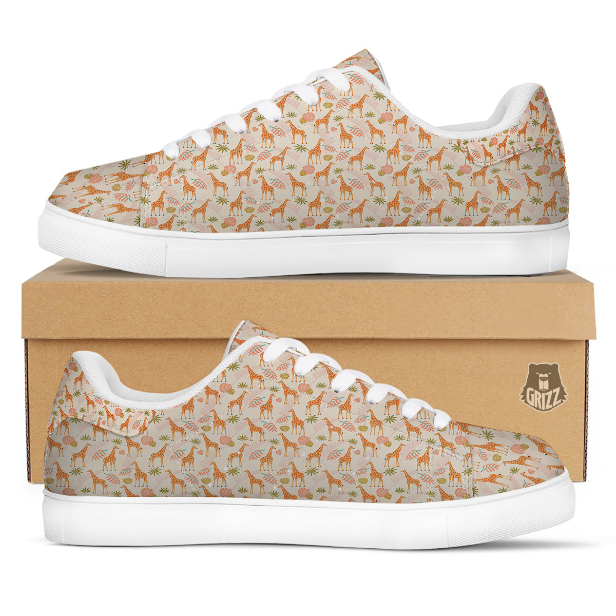 Giraffe Cute Print Pattern White Low Top Sneakers-grizzshop