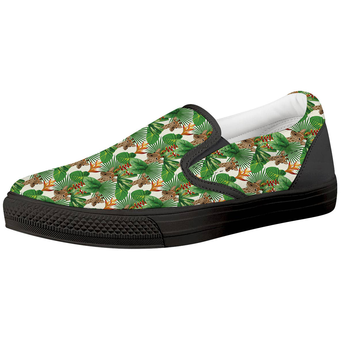 Giraffe Exotic Tropical Print Pattern Black Slip On Shoes-grizzshop