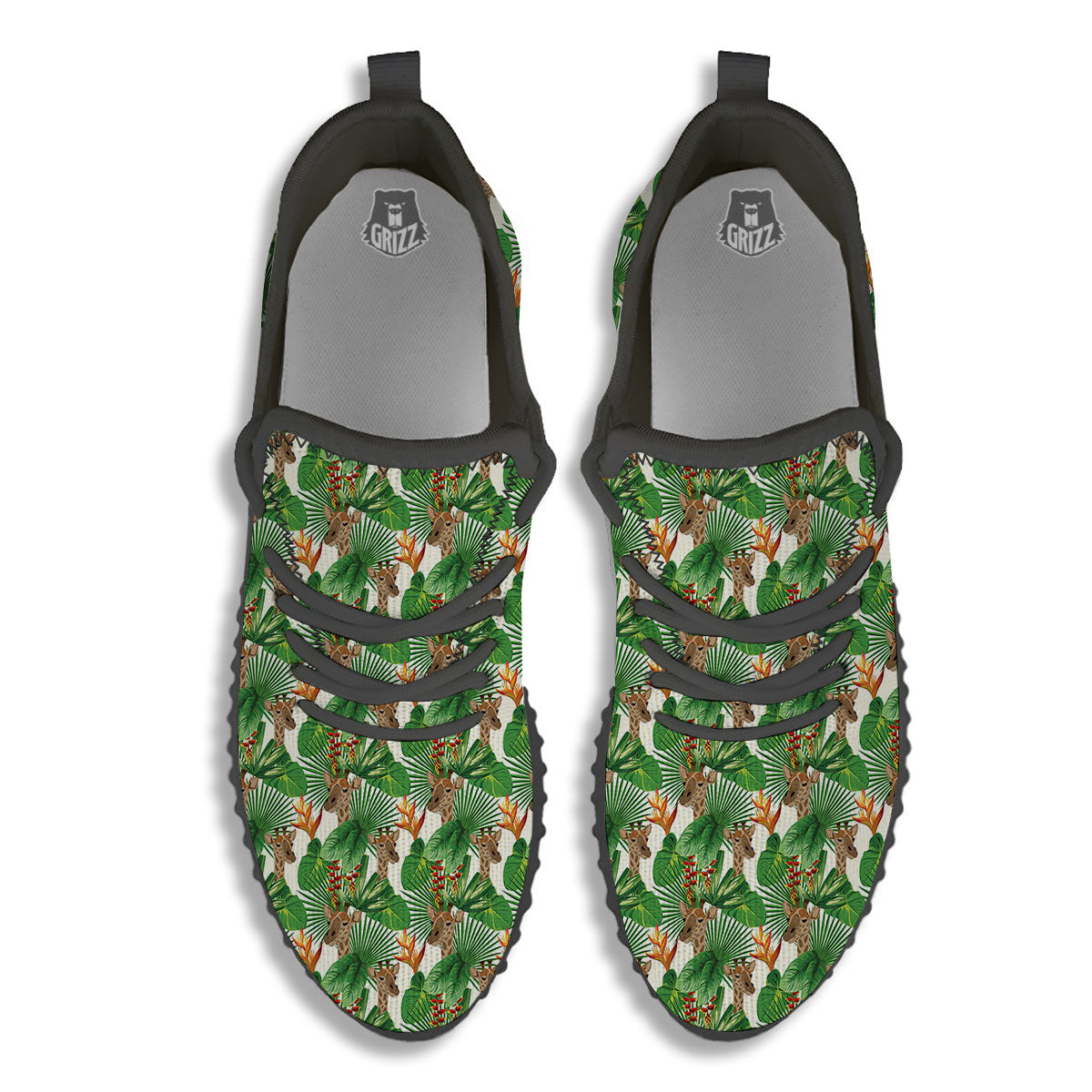 Giraffe Exotic Tropical Print Pattern Black Walking Shoes-grizzshop