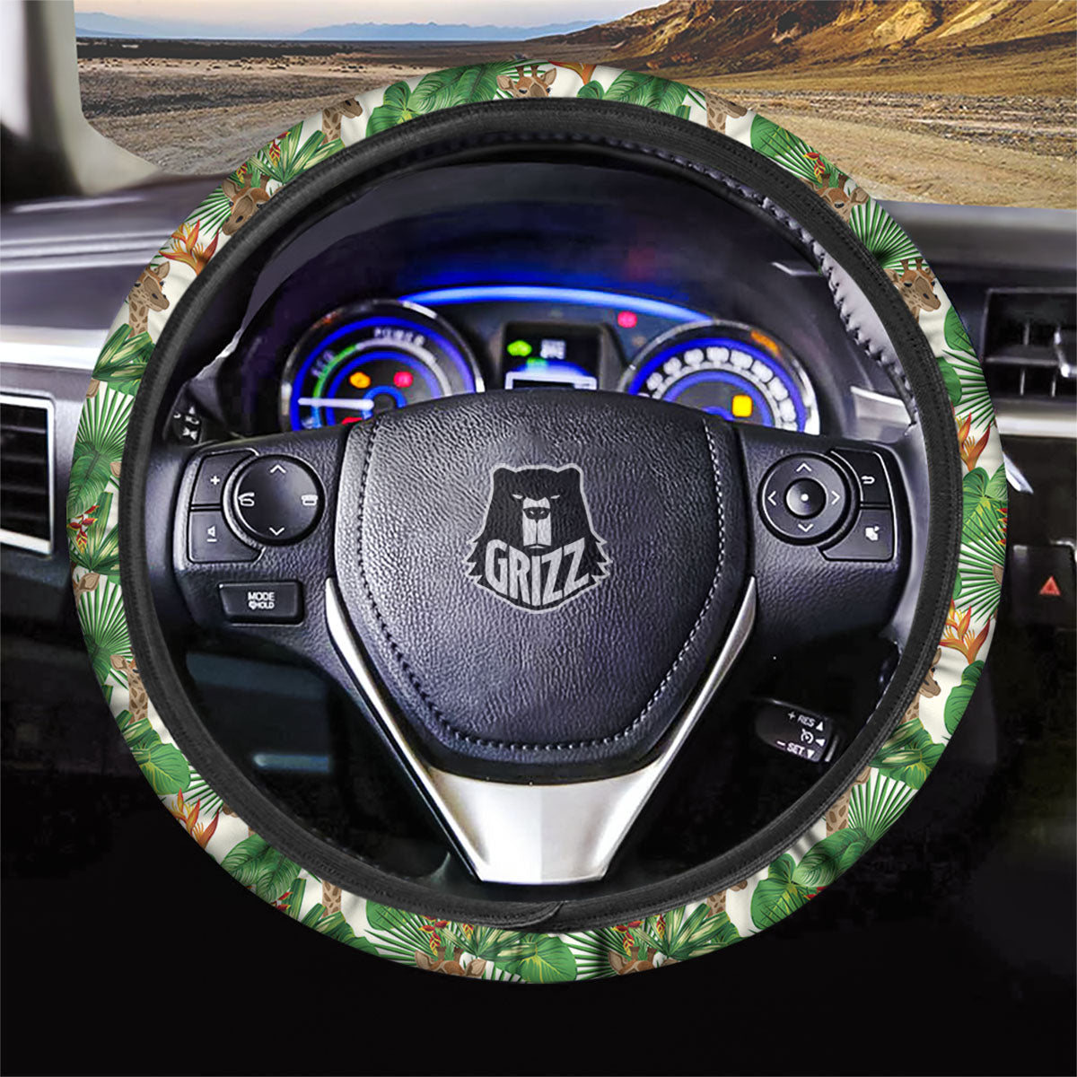 Giraffe Exotic Tropical Print Pattern Car Steering Wheel Cover-grizzshop