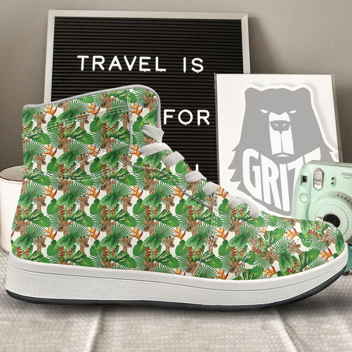 Giraffe Exotic Tropical Print Pattern High Top Sneakers-grizzshop