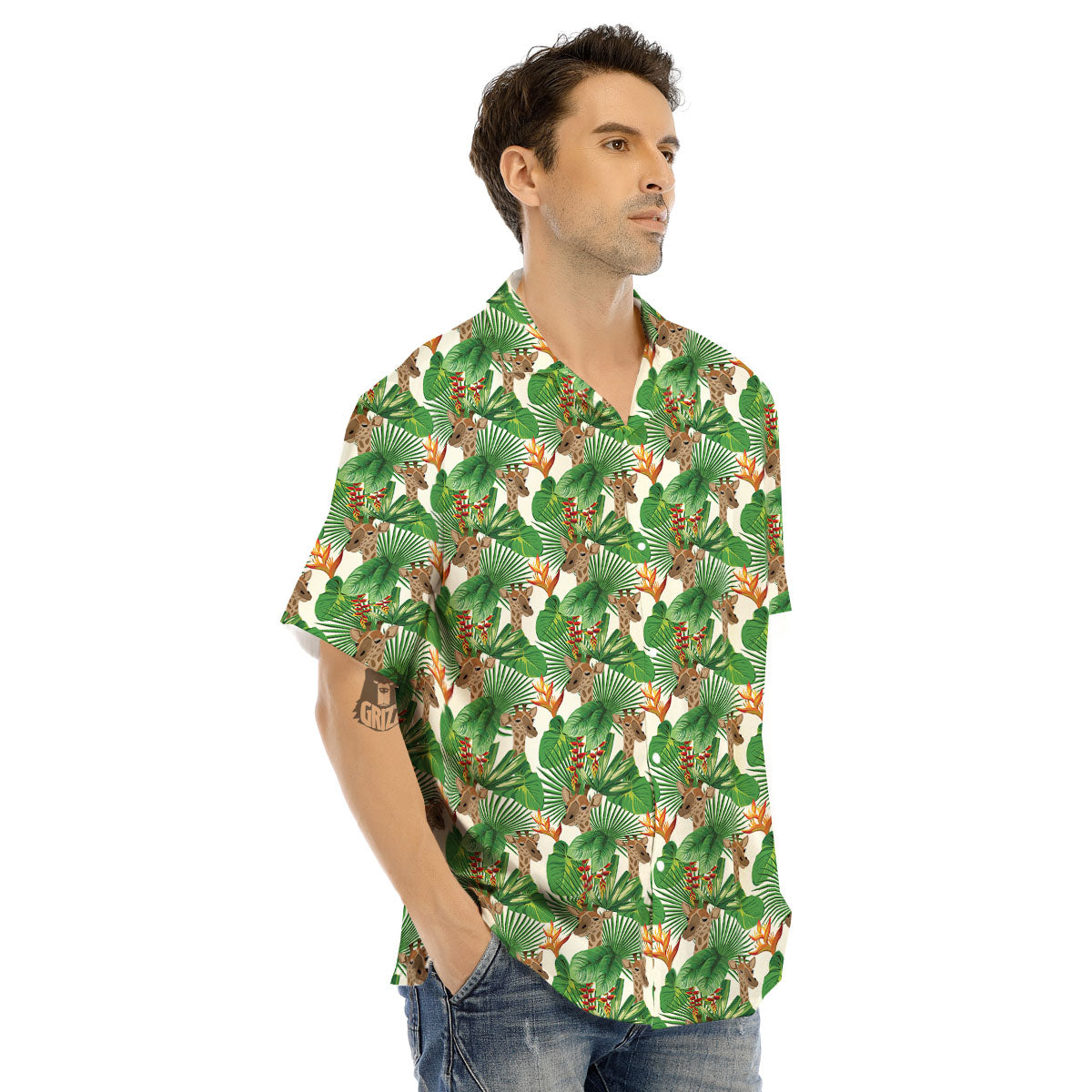 Giraffe Exotic Tropical Print Pattern Men's Hawaiian Shirt-grizzshop