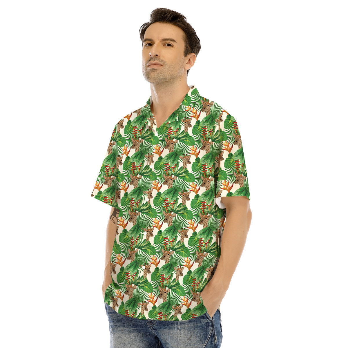 Giraffe Exotic Tropical Print Pattern Men's Hawaiian Shirt-grizzshop
