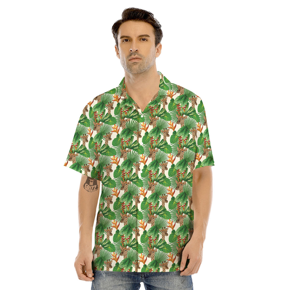 Giraffe Exotic Tropical Print Pattern Men's Hawaiian Shirt-grizzshop