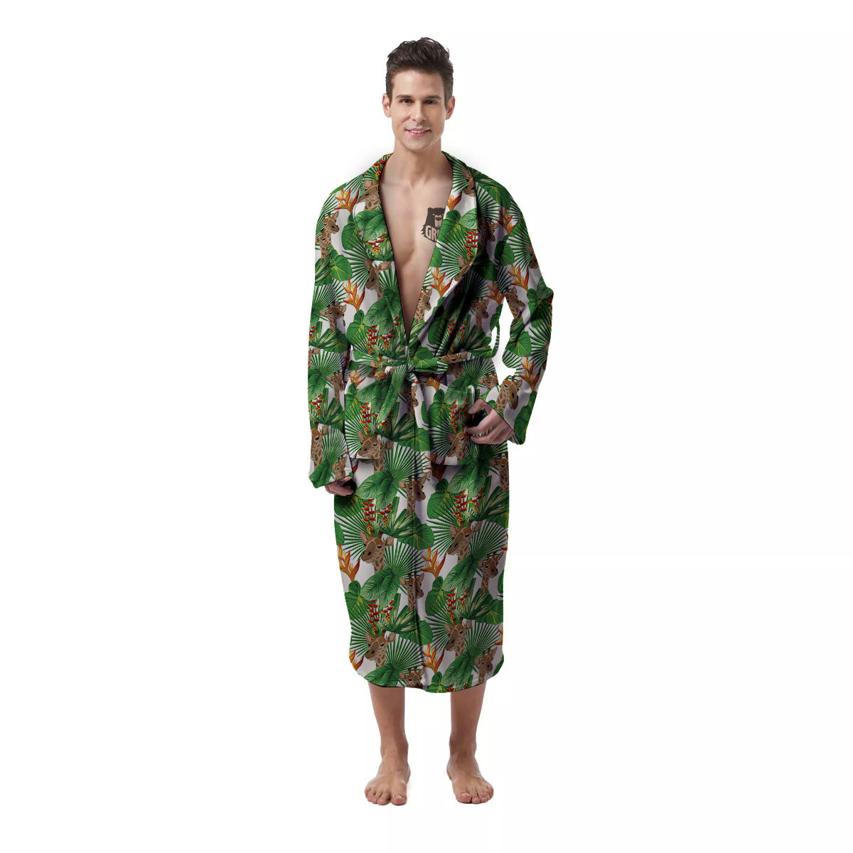 Giraffe Exotic Tropical Print Pattern Men's Robe-grizzshop