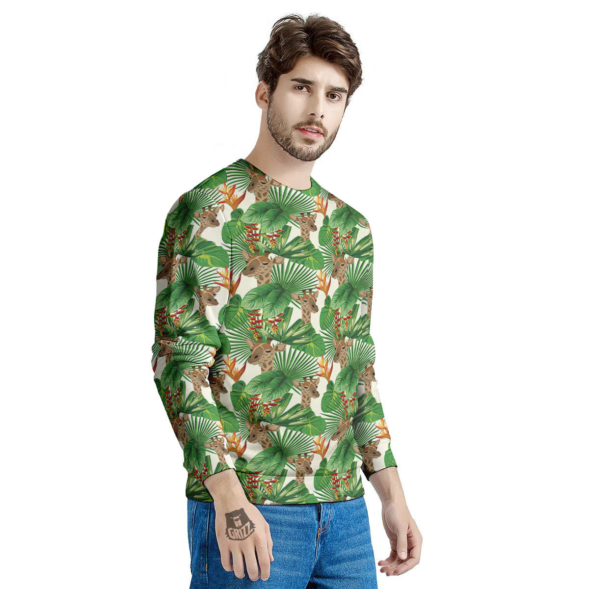 Giraffe Exotic Tropical Print Pattern Men's Sweatshirt-grizzshop