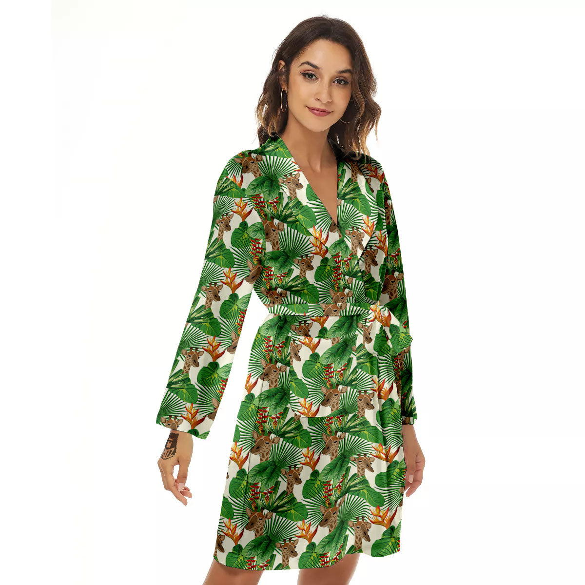 Giraffe Exotic Tropical Print Pattern Women's Robe-grizzshop