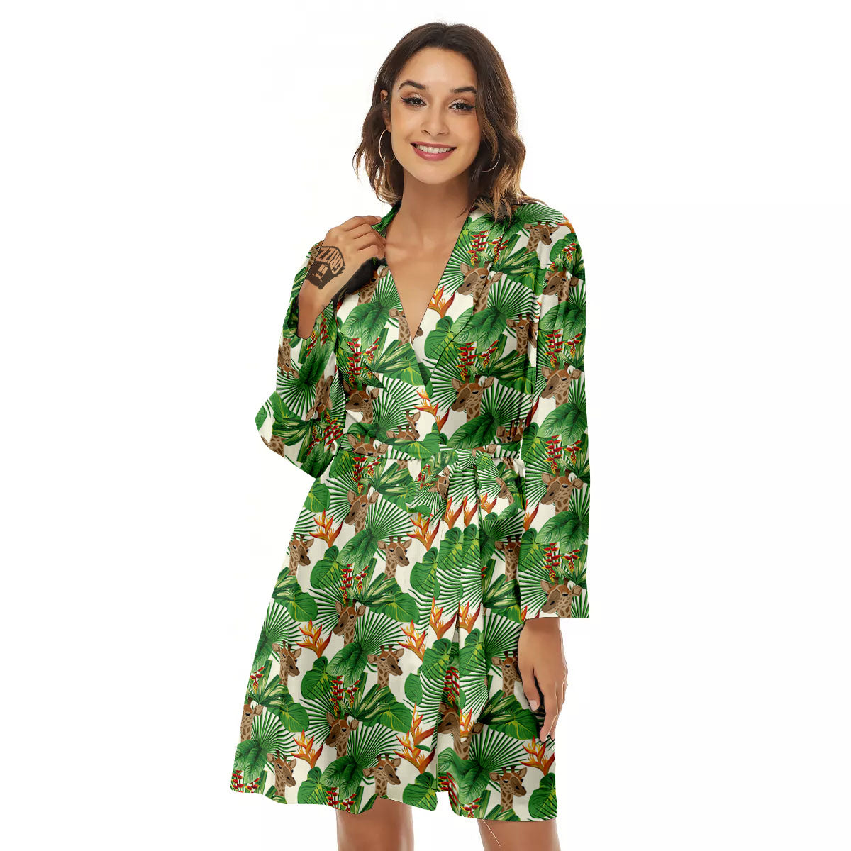 Giraffe Exotic Tropical Print Pattern Women's Robe-grizzshop