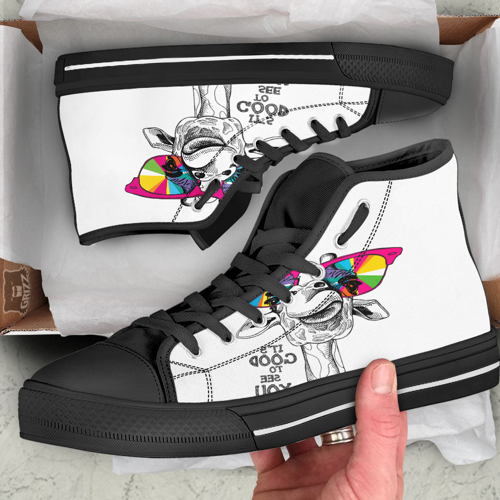 Giraffe Funny Print Black High Top Shoes-grizzshop