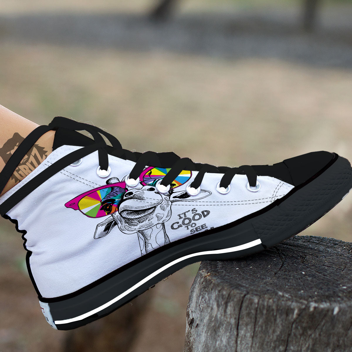 Giraffe Funny Print Black High Top Shoes-grizzshop