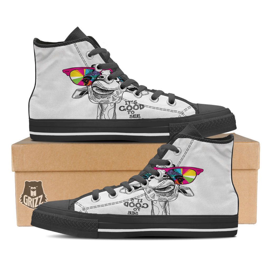 Giraffe Funny Print Black High Top Shoes-grizzshop