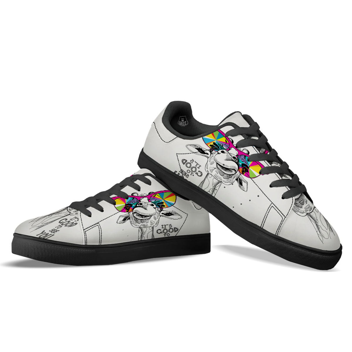 Giraffe Funny Print Black Low Top Sneakers-grizzshop
