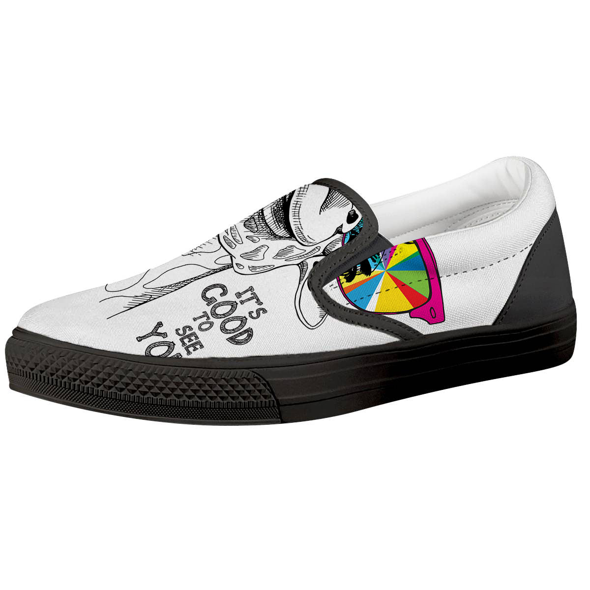 Giraffe Funny Print Black Slip On Shoes-grizzshop