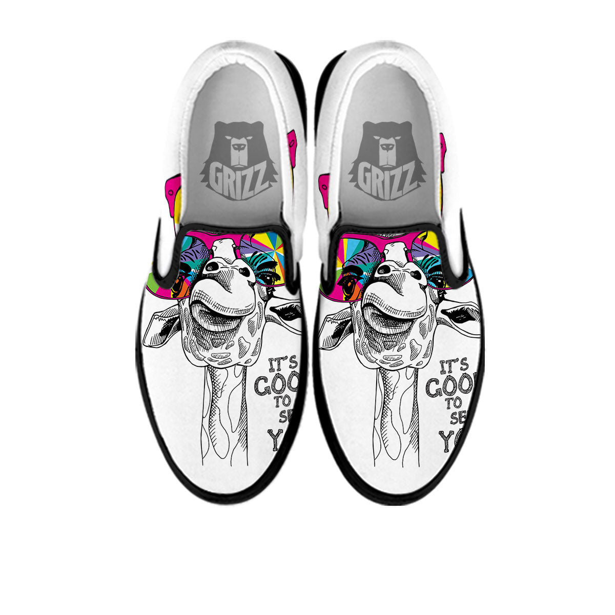 Giraffe Funny Print Black Slip On Shoes-grizzshop
