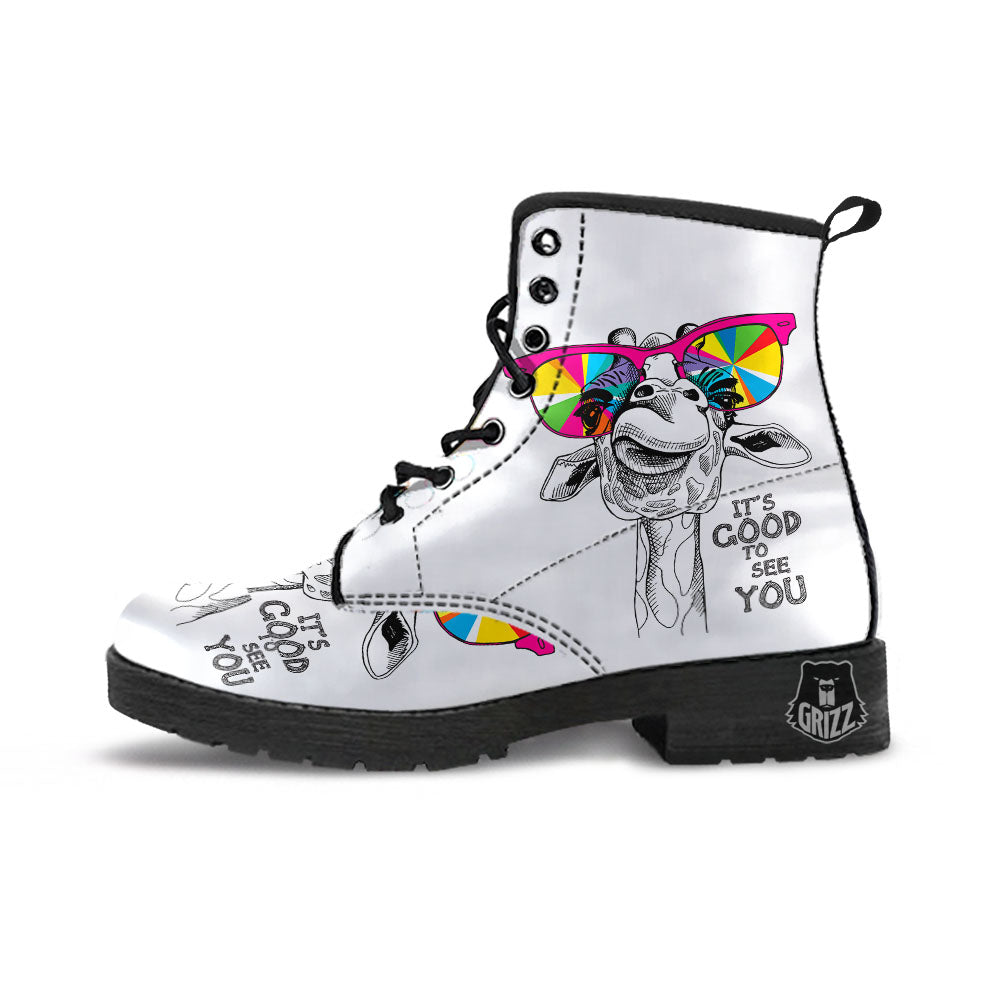Giraffe Funny Print Leather Boots-grizzshop