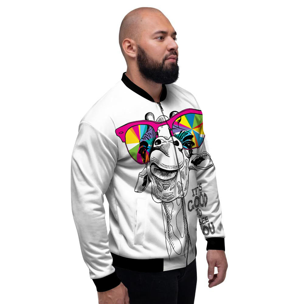 Giraffe Funny Print Men's Bomber Jacket-grizzshop