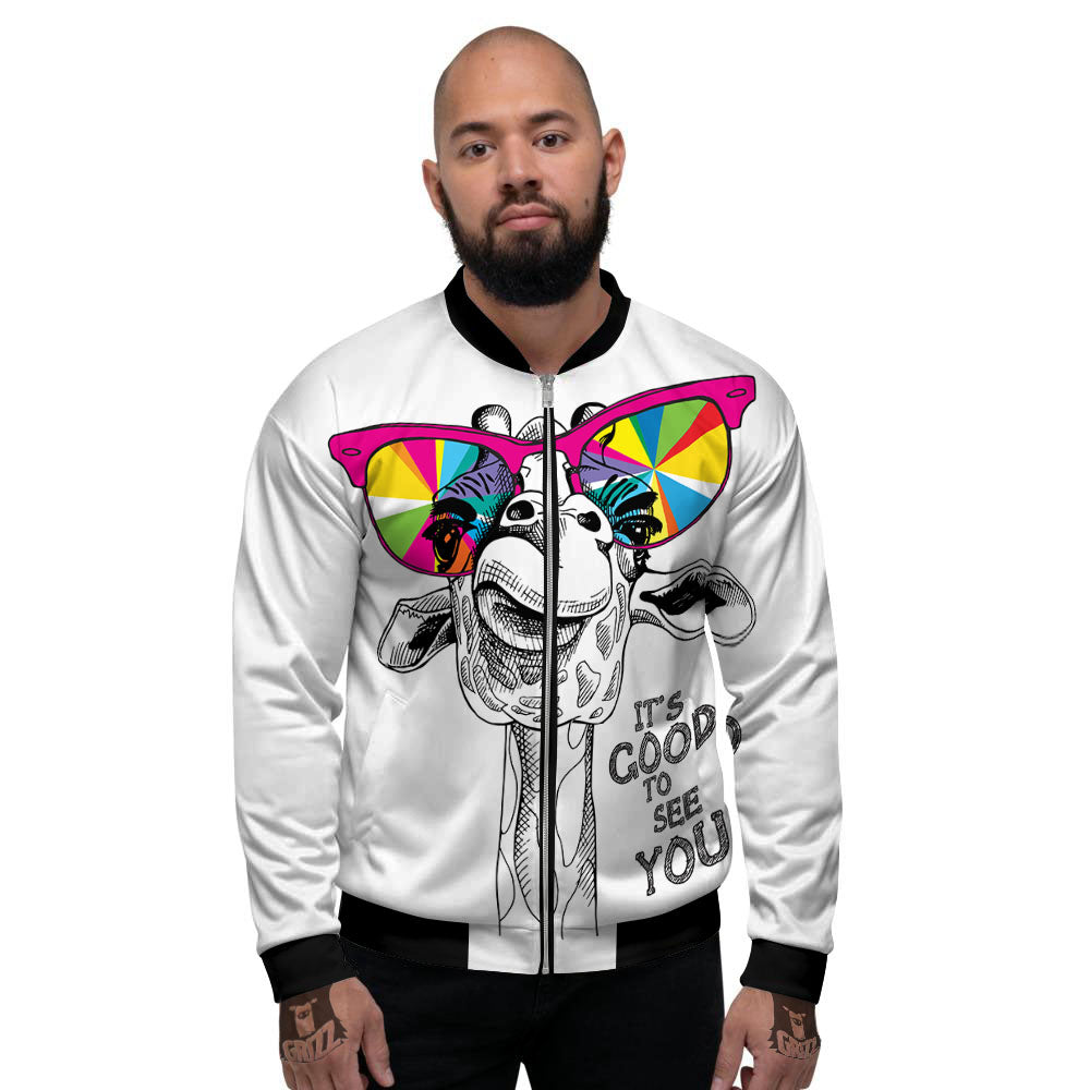 Giraffe Funny Print Men's Bomber Jacket-grizzshop