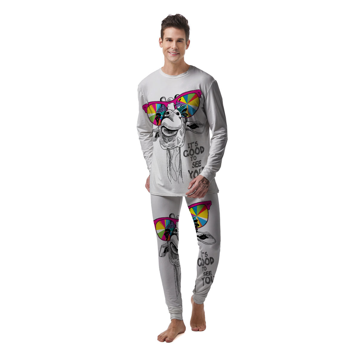 Giraffe Funny Print Men's Pajamas-grizzshop