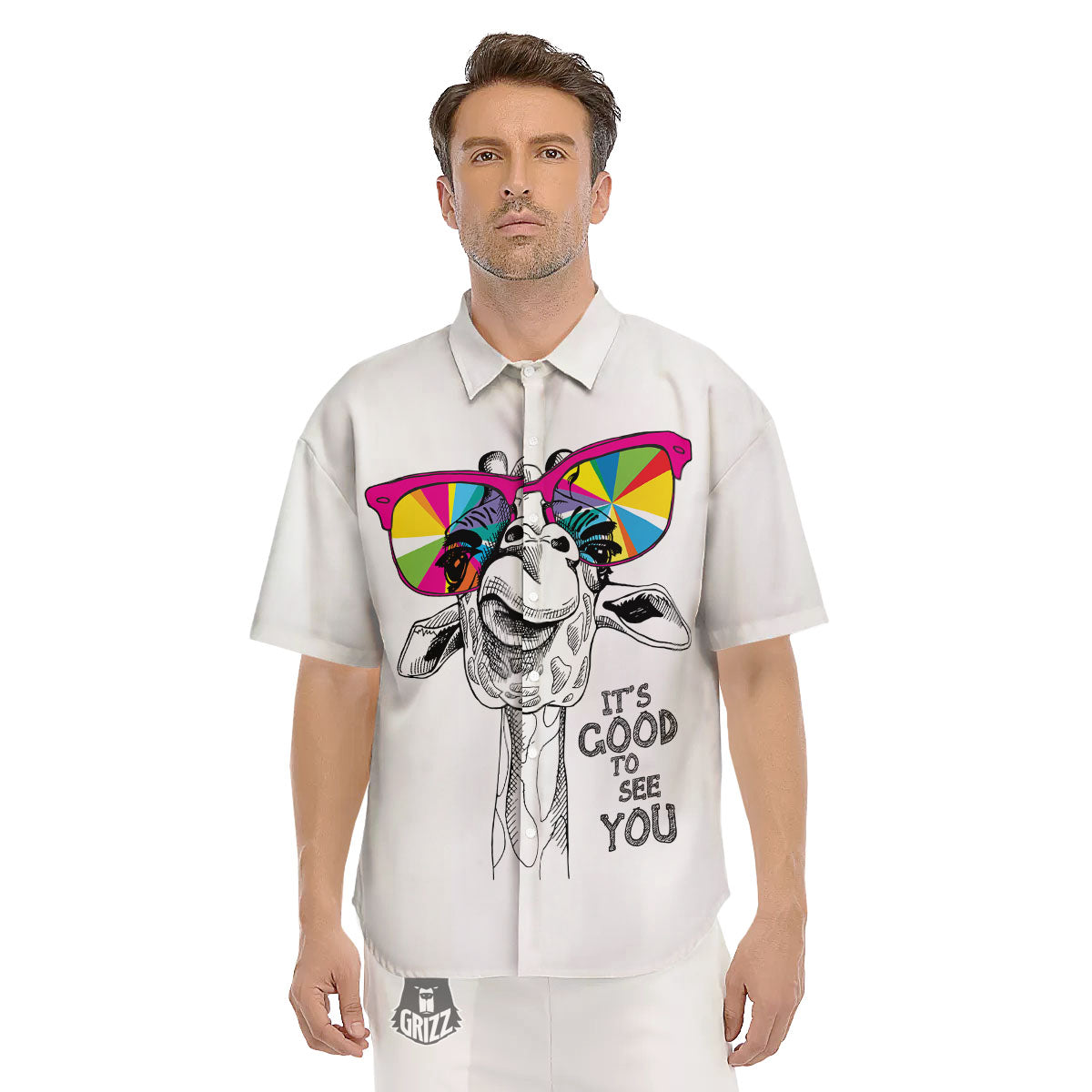 Giraffe Funny Print Men's Short Sleeve Shirts-grizzshop