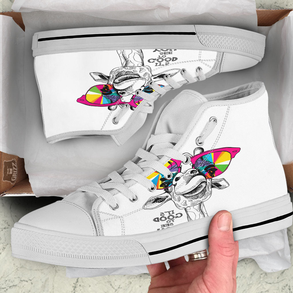 Giraffe Funny Print White High Top Shoes-grizzshop