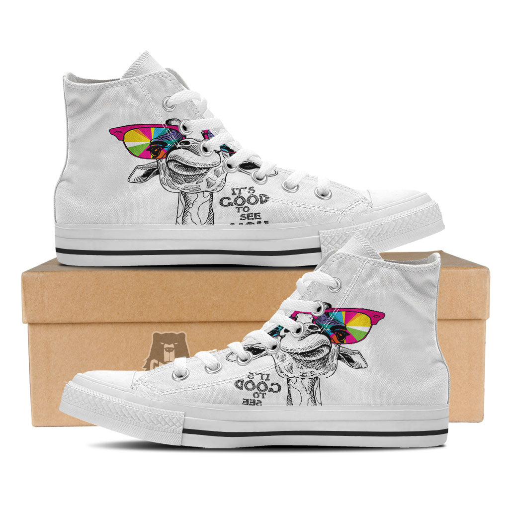 Giraffe Funny Print White High Top Shoes-grizzshop
