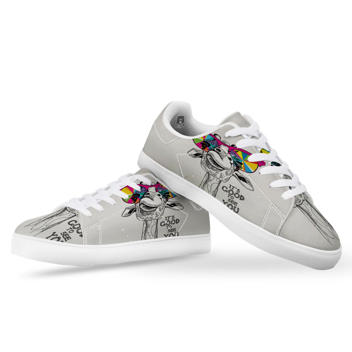 Giraffe Funny Print White Low Top Sneakers-grizzshop