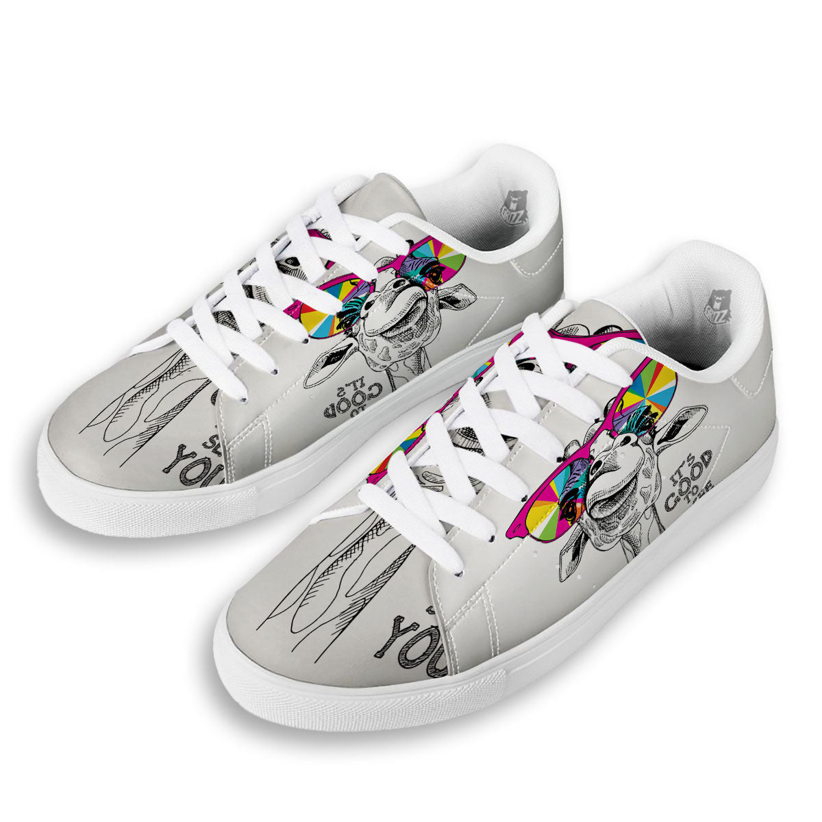 Giraffe Funny Print White Low Top Sneakers-grizzshop