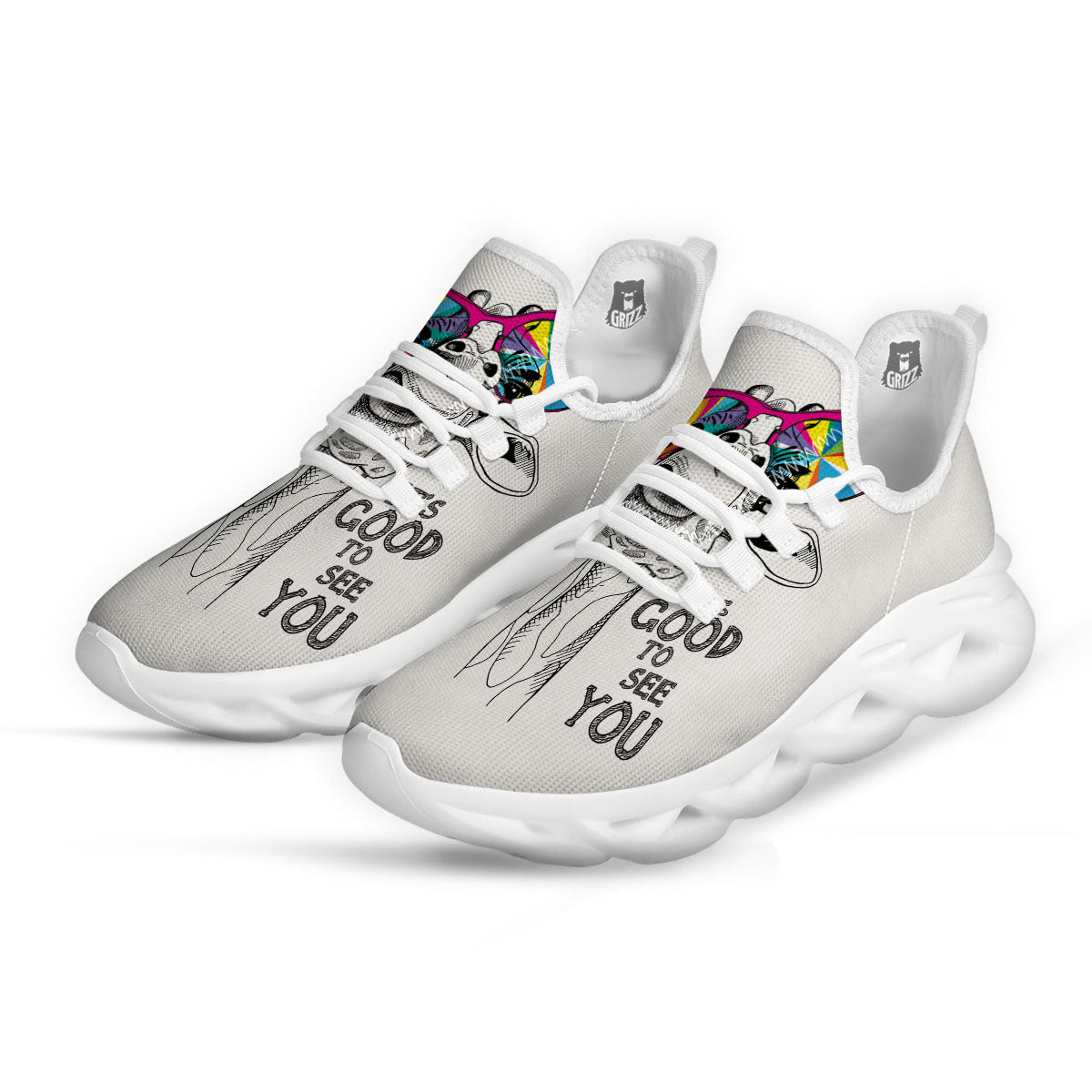 Giraffe Funny Print White Running Shoes-grizzshop