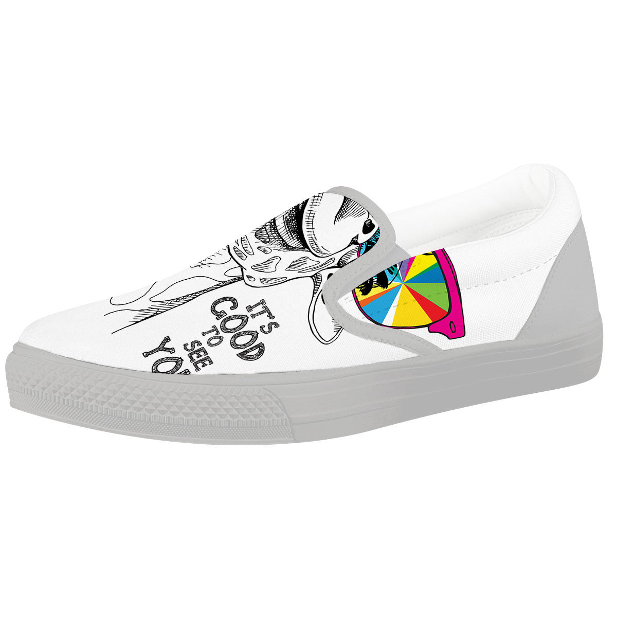 Giraffe Funny Print White Slip On Shoes-grizzshop