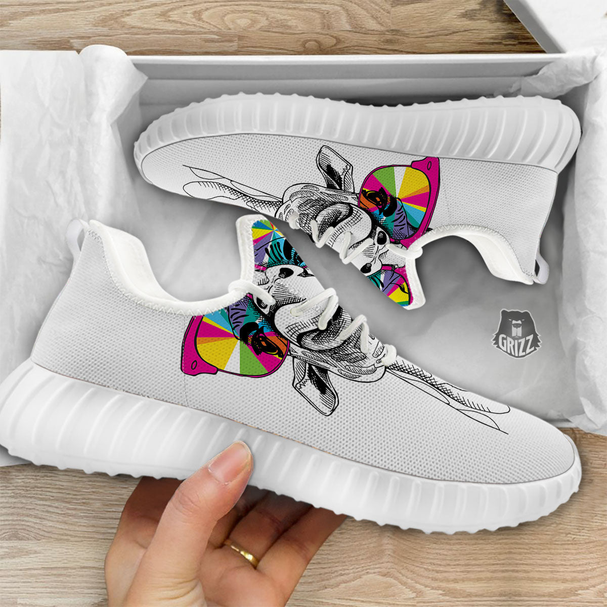 Giraffe Funny Print White Walking Shoes-grizzshop