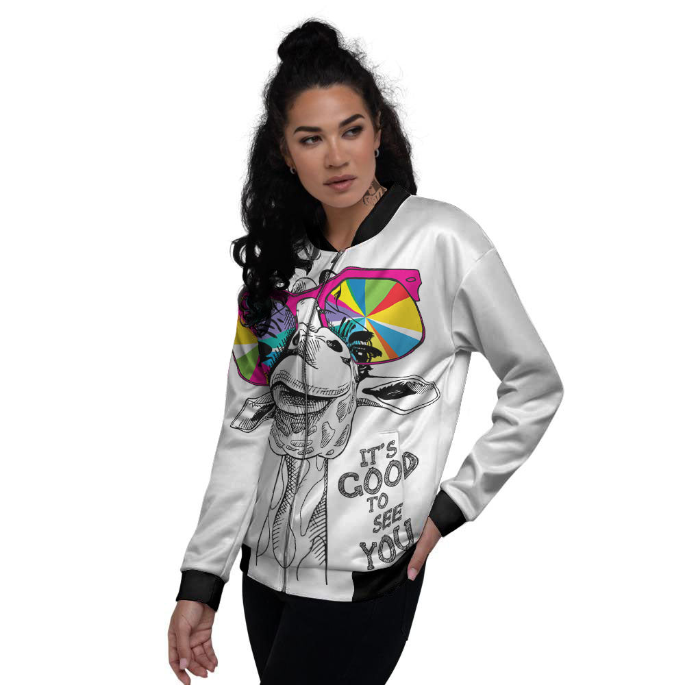 Giraffe Funny Print Women's Bomber Jacket-grizzshop
