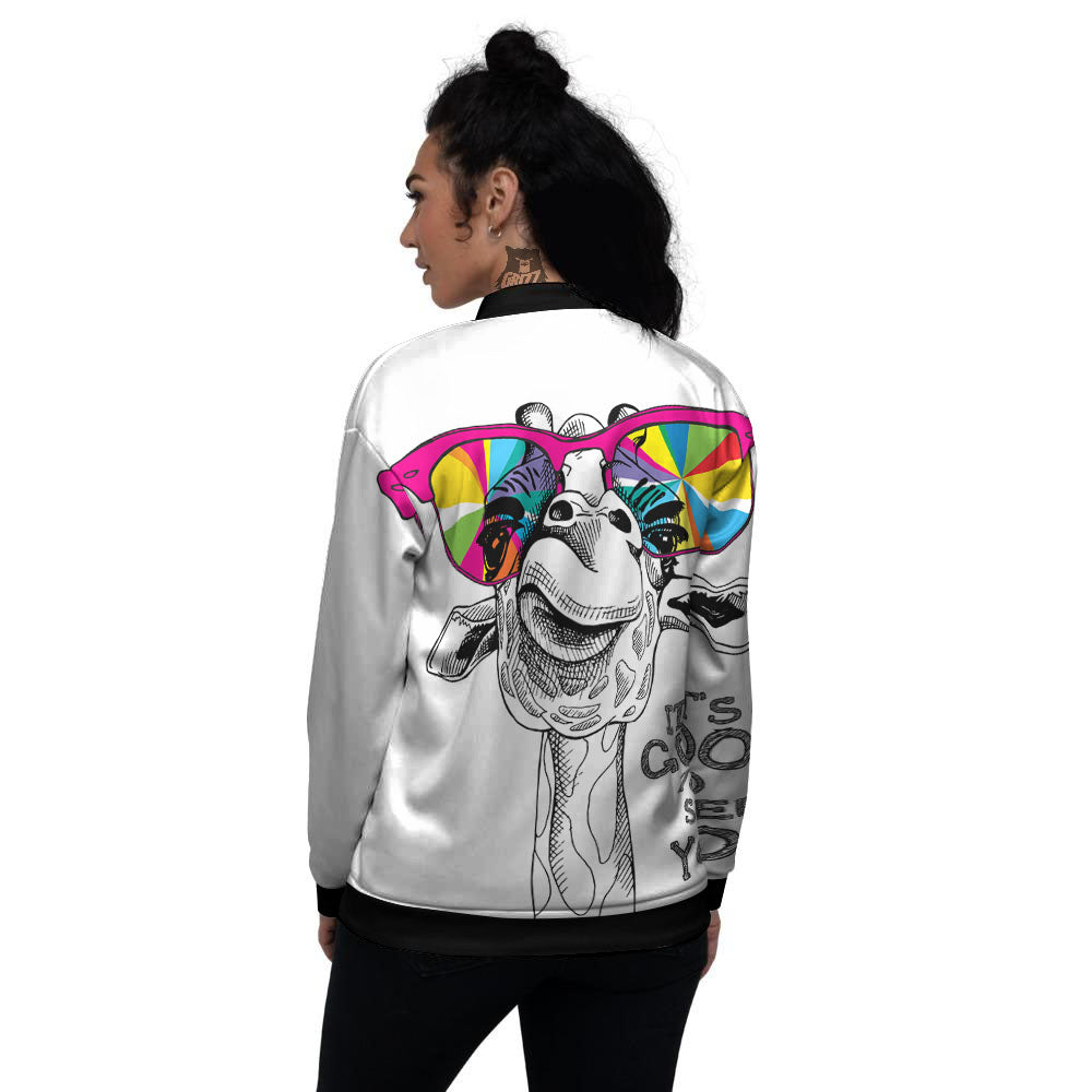 Giraffe Funny Print Women's Bomber Jacket-grizzshop