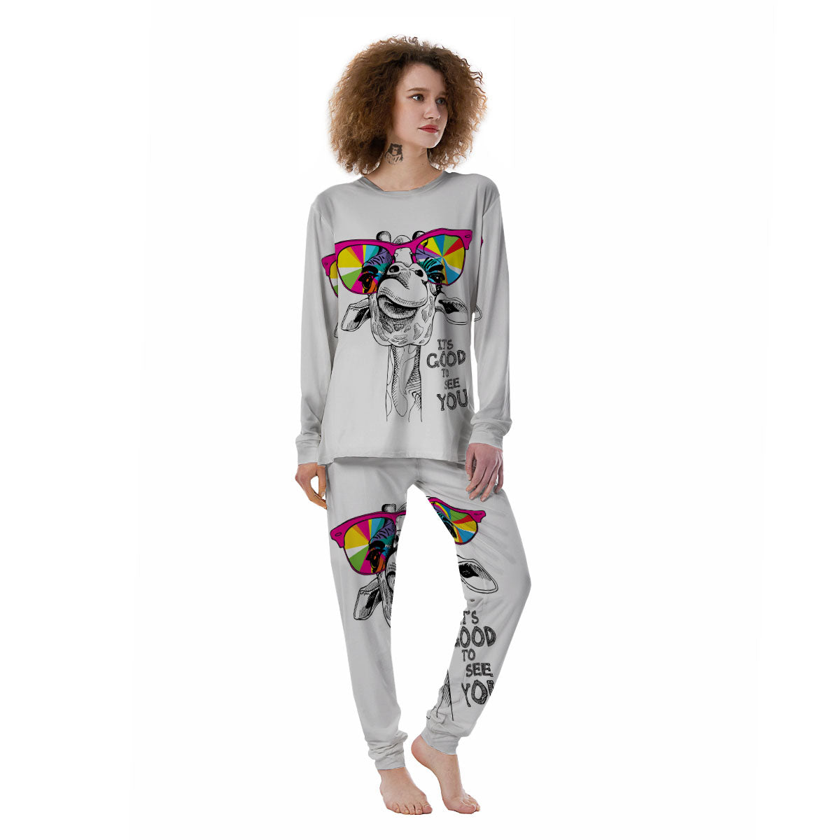 Giraffe Funny Print Women's Pajamas-grizzshop