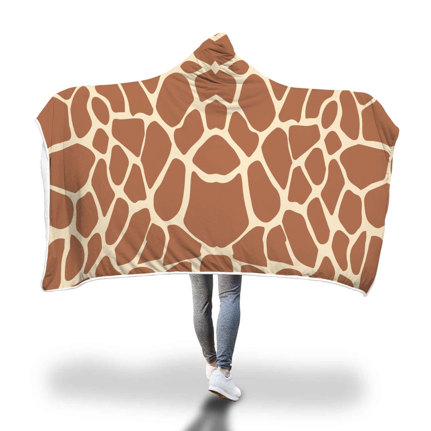 Giraffe Pattern Print Hooded Blanket-grizzshop