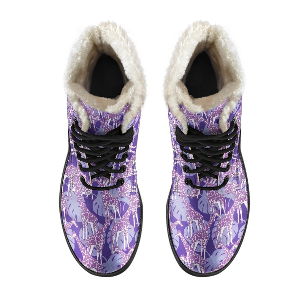 Giraffe Purple Pattern Print Comfy Winter Boots-grizzshop