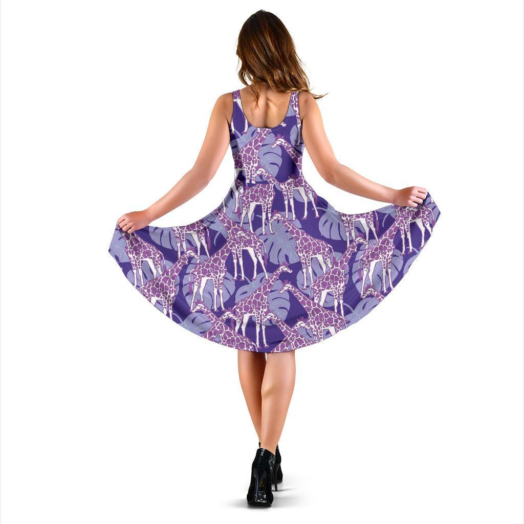 Giraffe Purple Pattern Print Dress-grizzshop
