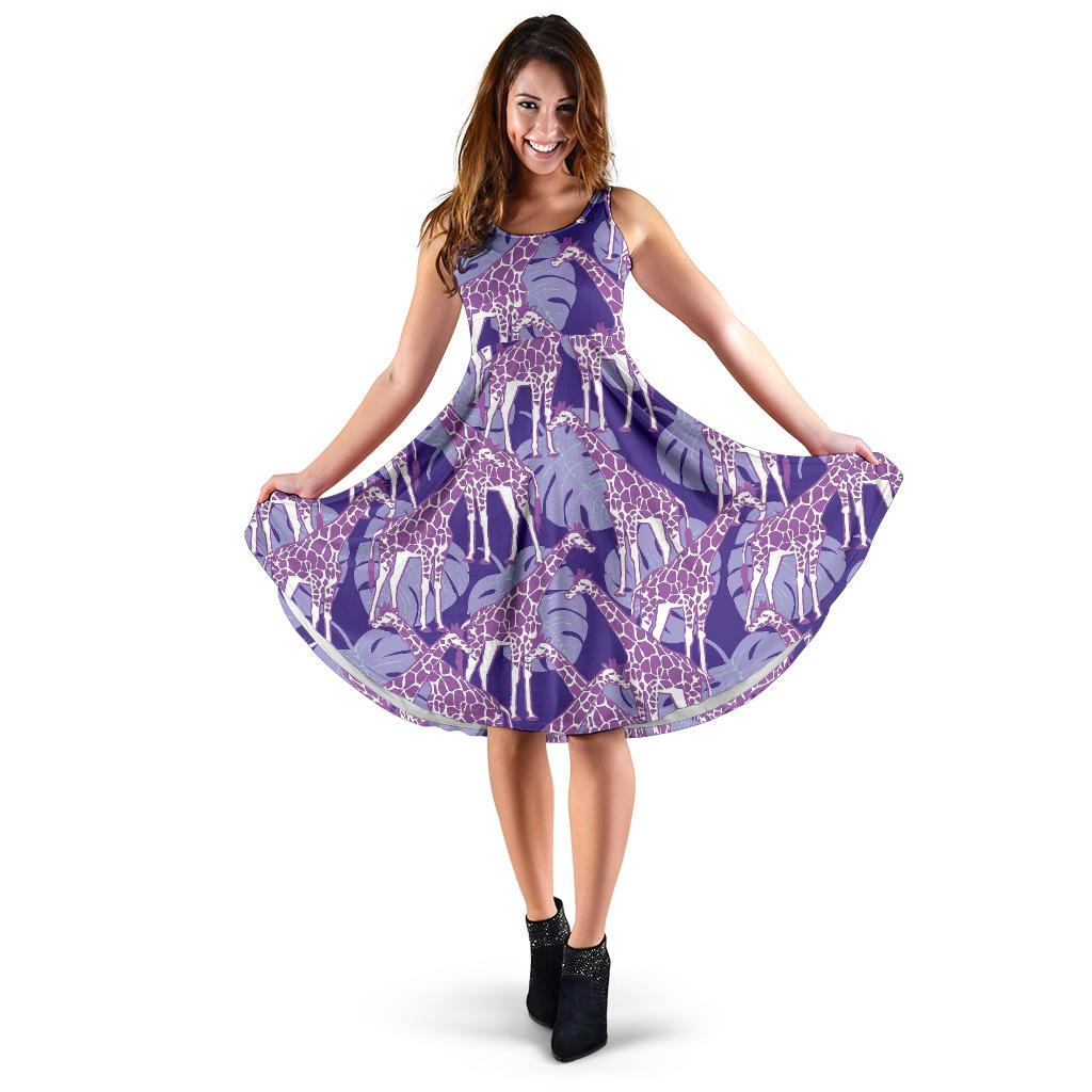Giraffe Purple Pattern Print Dress-grizzshop