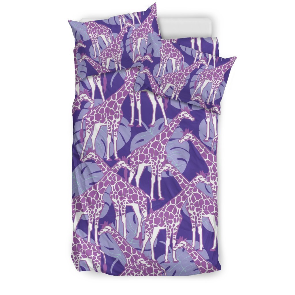 Giraffe Purple Pattern Print Duvet Cover Bedding Set-grizzshop