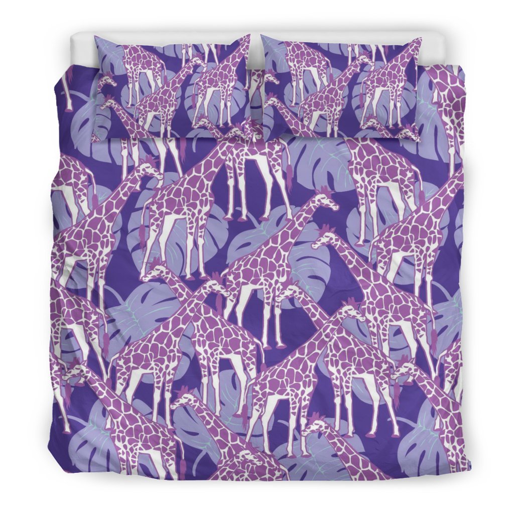 Giraffe Purple Pattern Print Duvet Cover Bedding Set-grizzshop